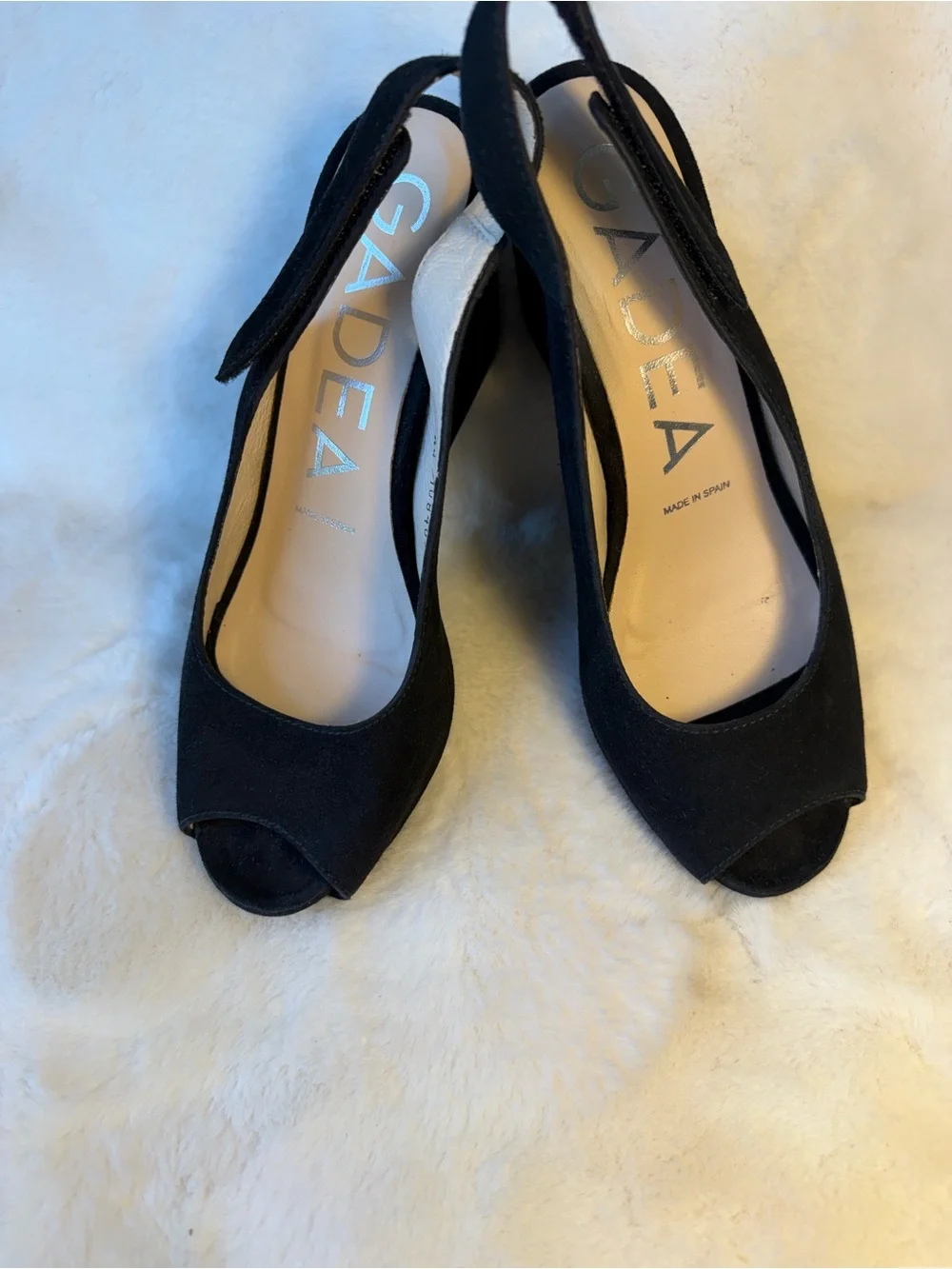 Gadea Black Women's Peep-Toe Wedge Slingback Shoes Size 37 (7)